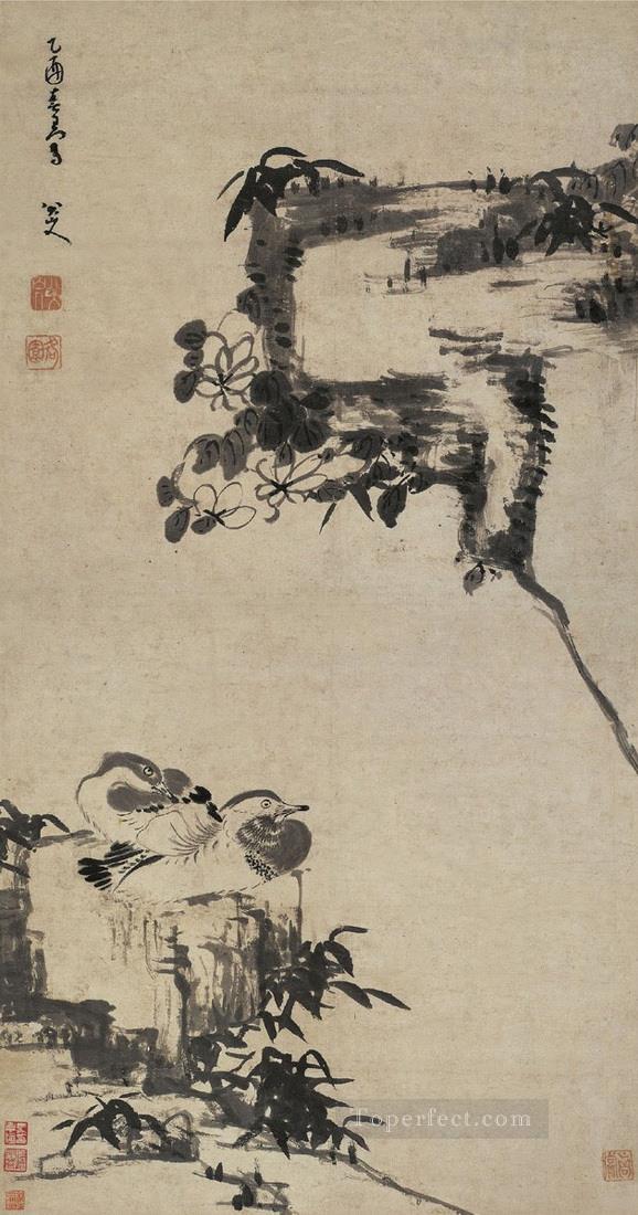 bamboo rock and mandarin ducks old China ink Oil Paintings